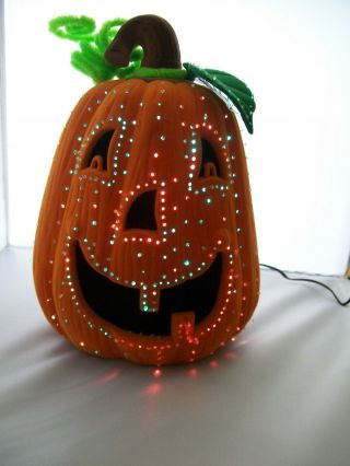 Avon Halloween Glowing Fiber Optic Color Changing Pumpkin Jack O Lantern W/box