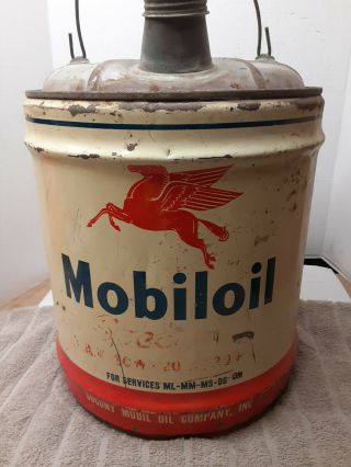 Vintage Mobil Pegasus A Mobil Product 5 Gallon Can With Wood Handle