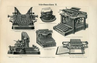 1895 Old Typewriters Oliver Hammond Remington Jewett Antique Engraving Print