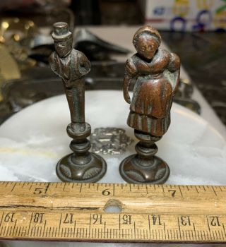 2 Vintage Bronze Or Brass Figurines Of A Man & A Woman.  Apr.  2.  5” Inches Tall