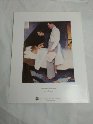 Norman Rockwell Set of FOUR FREEDOMS (Fear,  Worship,  Speech,  Want) 8.  5 