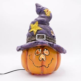 12 " Halloween Fiber Optic Pumpkin With Witch Hat Video Jack O 