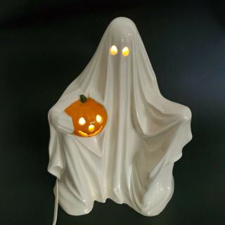 Vintage Byron Molds 1972 Ceramic Ghost Jack O Lantern Pumpkin Halloween Decor