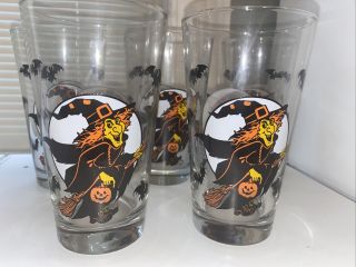 Libbey Halloween Witch Tumbler Glasses - Witch Bats Moon - Set Of 5