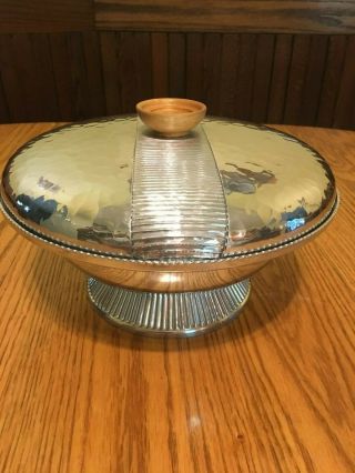 Vintage Hand Wrought Aluminum Covered Server Dish By Continental - " Corduroy " 1557