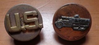 Rare Wwii Vintage Us Army & Tank Destroyer Collar Disc Pins 1st Type Screwpost