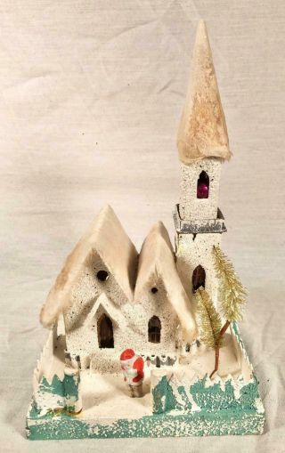 Vintage Putz Cardboard Santa Claus Christmas Village House Made In Japan Dd