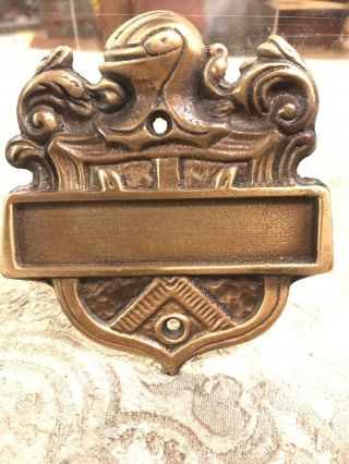 Vintage Brass Door Name Plate Crest Plaque