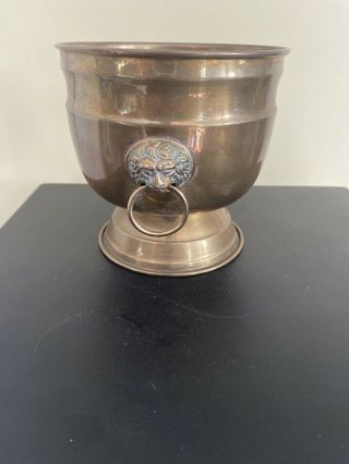 Vintage Interpur Brass Planter Pot And Lion Head Handles