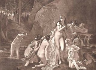 Mythology Naked Nude Girl Women Goddess Diana Bathing In Forest 1889 Art Print