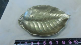 Antique Vintage Large Solid Brass Leaf Shaped Candy Bowl Dish Tray 10 "