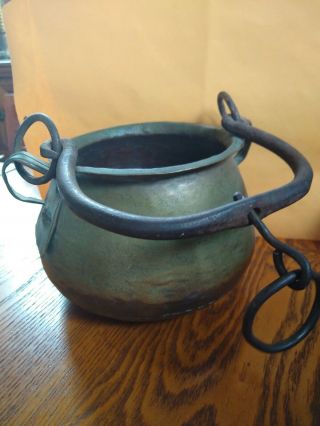9” X 12” Hand Made Hammered Copper Pot W/ Heavy Duty Wrought Iron Hangers