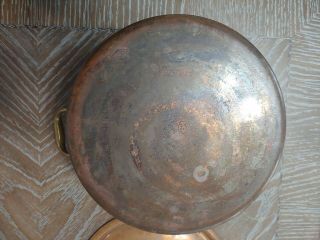 Vintage Round Copper Pot W/ Brass Handles Lid Made In Italy 9.  5 Inch Diameter
