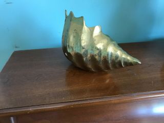 Vtg Solid Hammered Brass Conch Sea Shell Planter Bowl 7.  5 