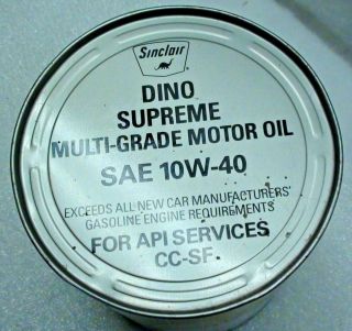 Vintage Composite Sinclair Dino Supreme Multi - Grade Full Quart Motor Oil Can