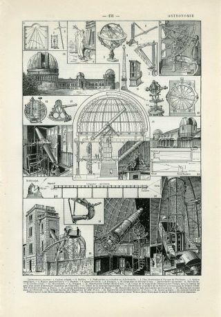 1910s Astronomy Astronomical Instruments Antique Lithographic Print Larousse