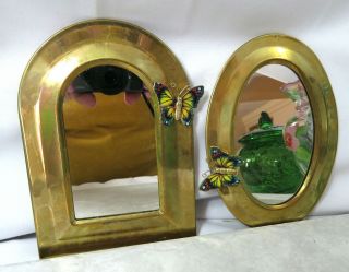 A15 Vintage Brass Mirror Wall Hangings Butterflies Small 5.  5 " Set Of 2 Collect