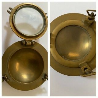 Vintage Solid Brass Porthole Trinket Box Or Ashtray 4.  5”