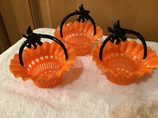 WOW 3 Vintage Rosbro Rosen Hard Plastic Halloween WITCH Candy Baskets 1950 ' s 3