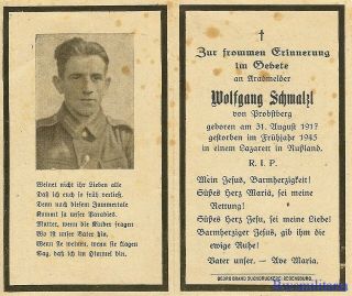 Death Notice: Wehrmacht Kradmelder (motorcyclist) Died In Russian Pow Camp 1945
