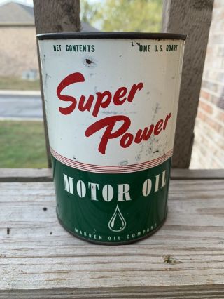 Vintage Power Quart Oil Can Empty Metal