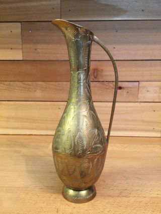 Vintage Brass Pitcher Floral Vase India