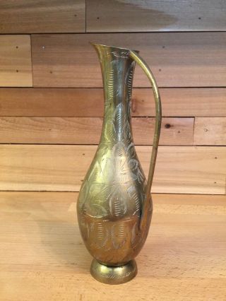 Vintage Brass Pitcher Floral Vase India 2