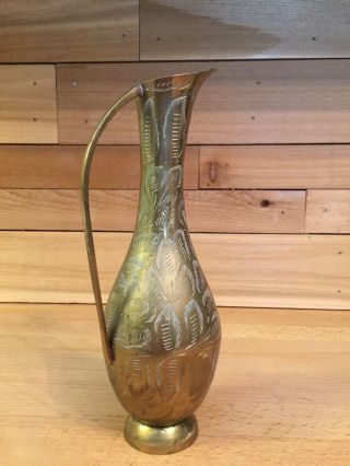 Vintage Brass Pitcher Floral Vase India 3