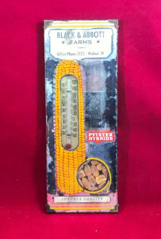 Vintage Thermometer - Pfister Hybrids - Black & Abbott Farms,  Walnut Ill.  - Corn