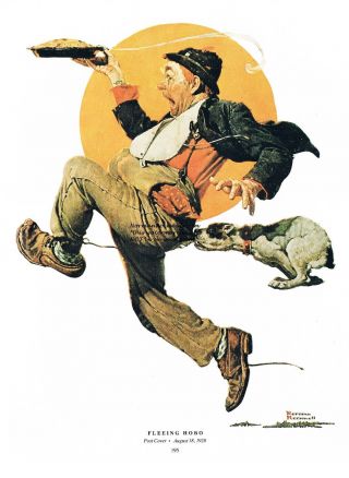 Norman Rockwell Vintage Poster Print: " The Pie Thief / Fleeing Hobo " 11x15 "