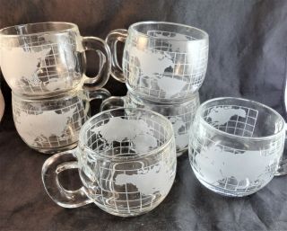 Nescafe Around The Globe Clear Glass Coffee Mugs (set Of 6) Cups Nestle 1970 