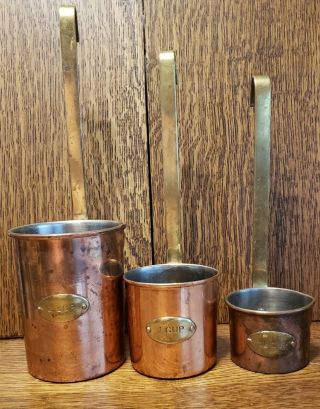 Vintage Copper And Brass Measuring Cups Ladles