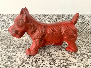 Antique Cast Iron Scottish Terrier Scottie Dog Door Stop 10” Red