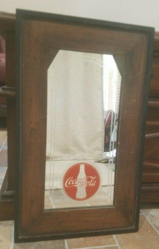 Vintage Coca - Cola Mirror In Wood 13 " X 21 " Frame (1970s Or 1980s)