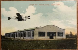 1912 Postcard Dayton,  Ohio Wright Brothers Airship Factory,  Early Biplane In Air