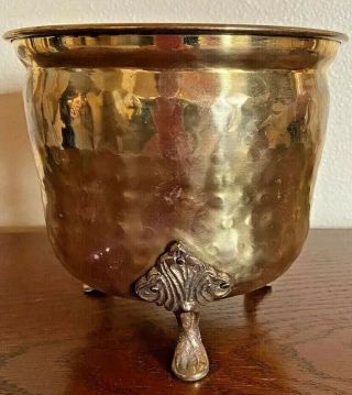 Vintage Hammered Brass 3 Footed Flower Pot Planter India 6” Decor S/h