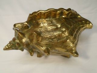 LARGE VINTAGE HEAVY SOLID BRASS CONCH SHELL FOOTED FLOWER PLANTER 2