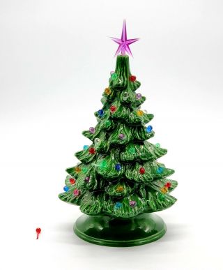 Vintage Handmade 9 " Ceramic Lighted Christmas Tree Extra Peg 1981 Colorful