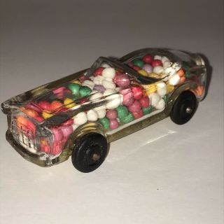 Vtg Glass Candy Container Stough Toy Convertible Auto Car 28 W Orig Candy Label