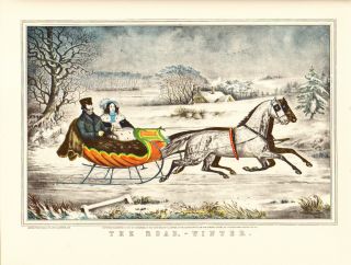 Currier & Ives Print Of 19th Century The Road - Winter (1955 Reprint)