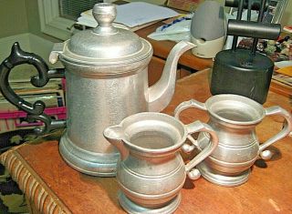 Vintage Rwp Pewter Tea Pot Coffee Pot Sugar Creamer Set