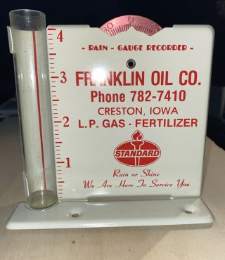 Vintage Standard Advertising Rain Gauge Franklin Oil Co Creston Iowa Metal - Glass