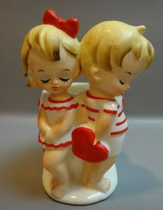 Vintage Lefton Boy & Girl Sweetheart Valentine Planter 2772