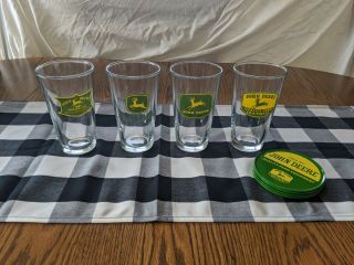 John Deere Drinking Glasses Set If 4 Glassware 4 Coasters
