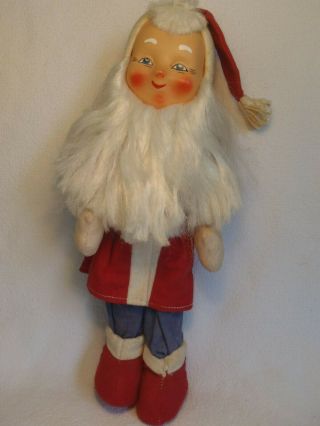 Antique Pixie Elf Doll Hard Mask Face Cloth Felt Hard Body White Beard Hand Made