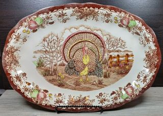 Vintage Large Thanksgiving Turkey Platter Japan Transfer - Ware Tom Turkey Pattern