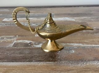 Vintage Solid Brass Aladdin Genie Lamp Incense Burner 5 " Long