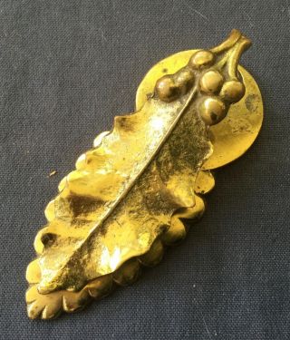 Vintage 1950 Virginia Metalcrafters Brass Holly Leaf Paper Clip