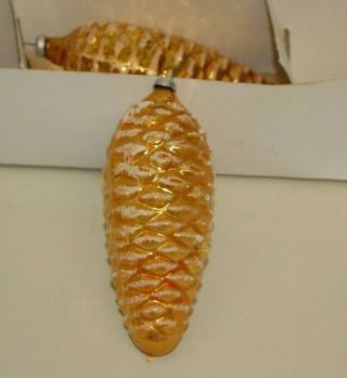 Vintage Christmas Ornaments 8 Mercury Glass Gold Pine Cone
