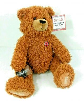 Vintage Coca - Cola Collectible Soda Fountain Plush Teddy Bear 1999 Stuffed Animal